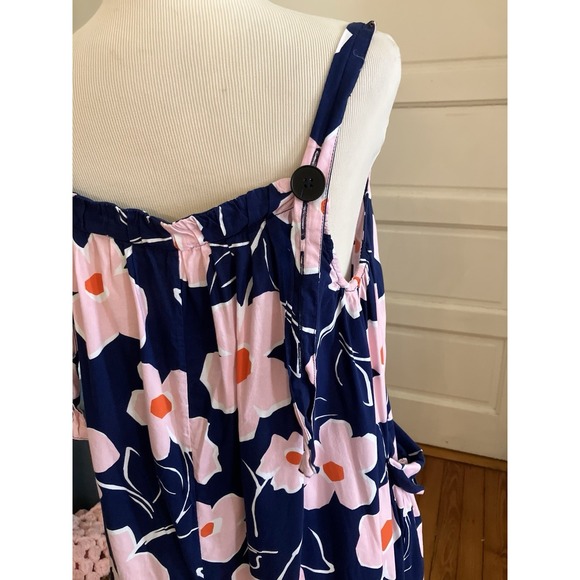 Maxi Dress Junior Sz L Navy Pink Floral Ruffled Maxi prairie cottagecore - Picture 7 of 9